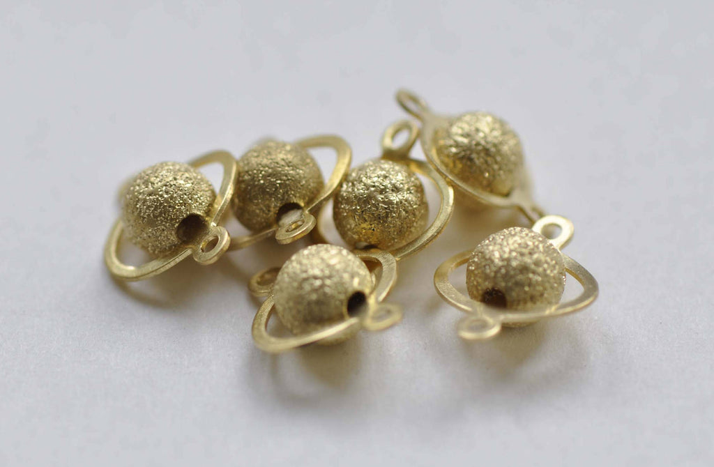 10 pcs Raw Brass 3D Globe Stardust Connector Charms 10x13mm A8892