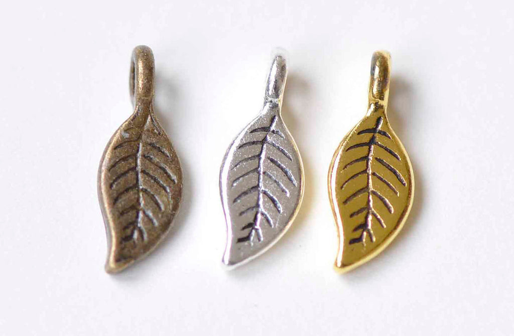 Antique Bronze/Silver/Gold Small Detailed Leaf Charms Set of 30
