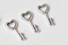20 pcs Antique Silver Heart Key Charms 7x15mm A9000