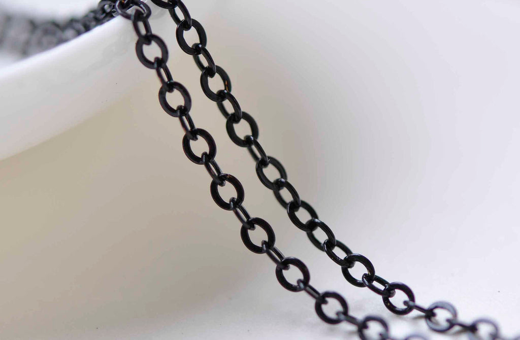 16ft (5m) E Coating Black Flat Oval Cable Chain Soldered Links A9008