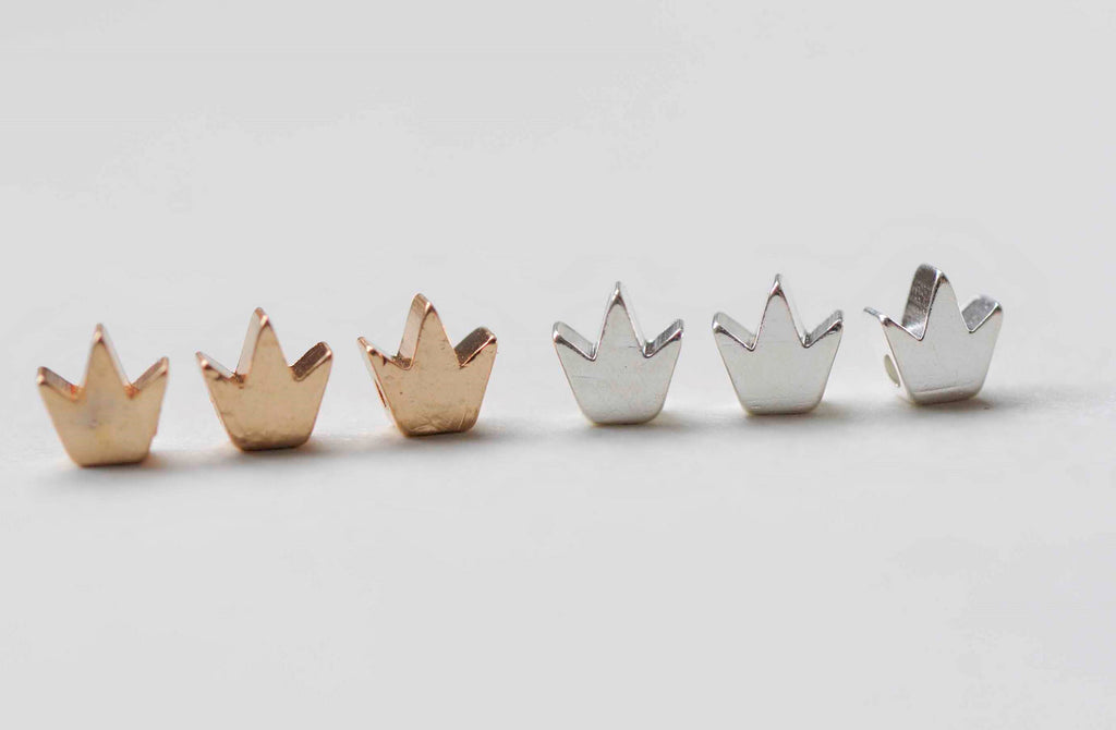 Silver/Anti Tarnish 24K Champagne Gold Tiny Princess Crown Spacer Beads