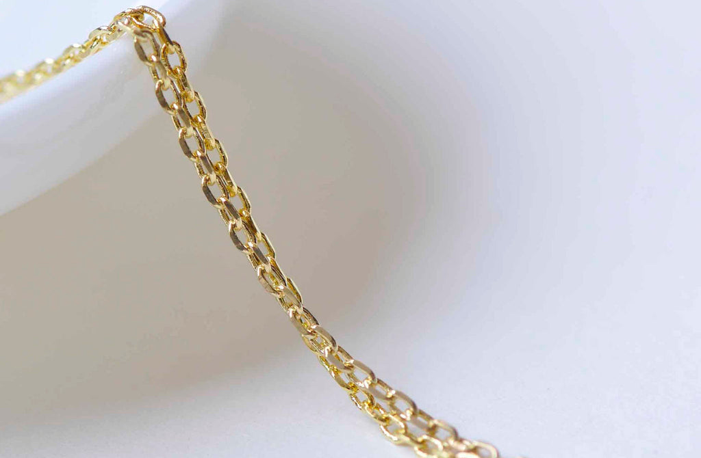 16ft (5m) Gold Tone Brass Textured Oval Cable Chain 1.5mm A9035