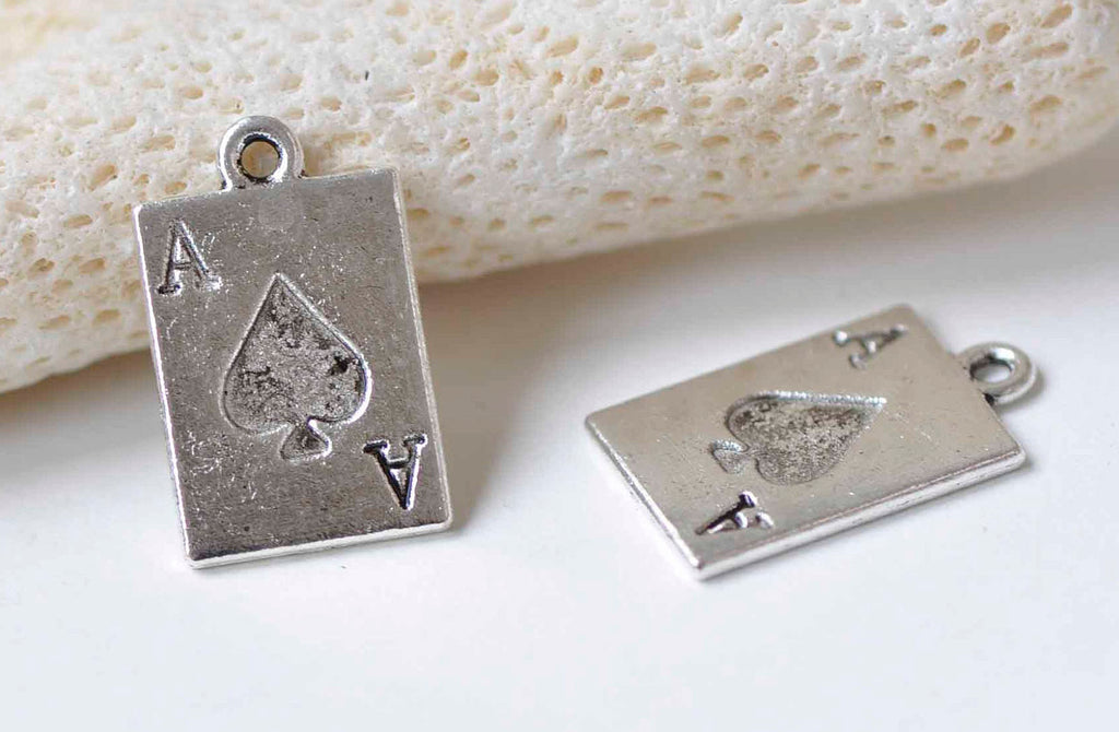 10 pcs Antique Silver Ace of Spade Poker Card Charms 12x21mm A9005