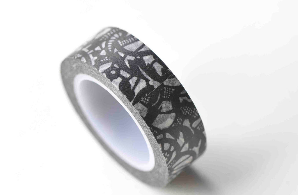 Elegant Black Flower Masking Washi Tape 15mm x 5M A12929