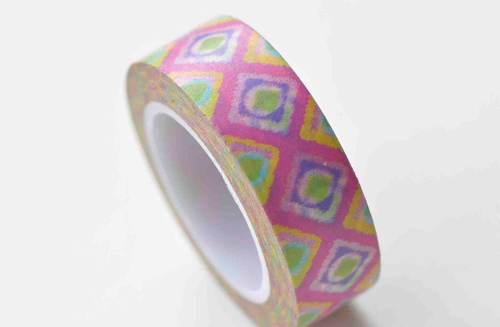 Colorful Grid Pattern Washi Tape Journal Supplies 15mm x 10M Roll A12975