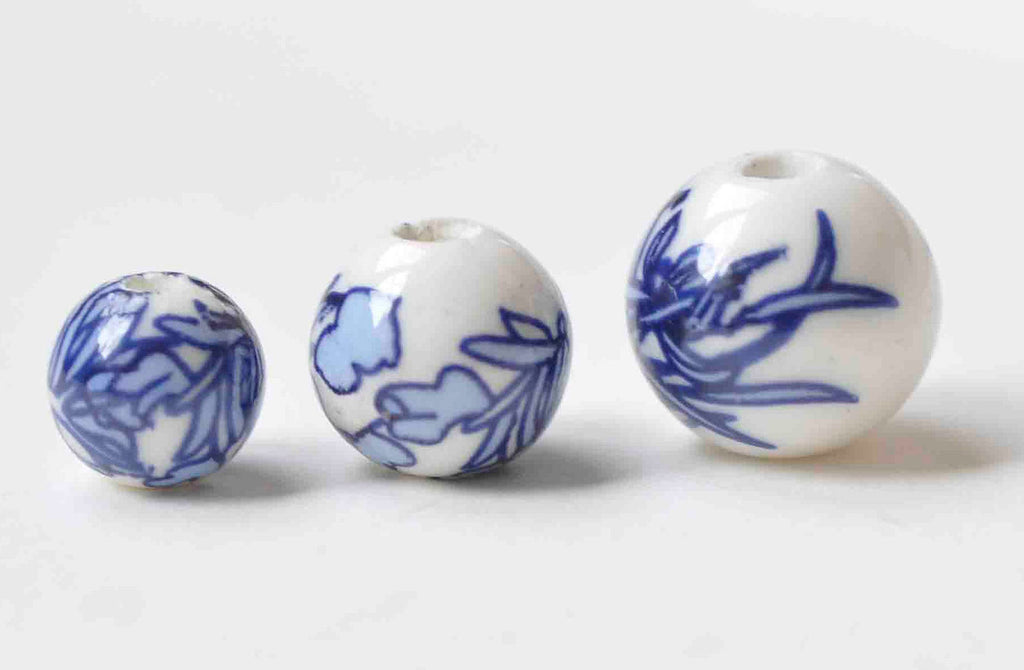 20 pcs Blue Leaf Flower Ceramic Beads 8mm/10mm/12mm