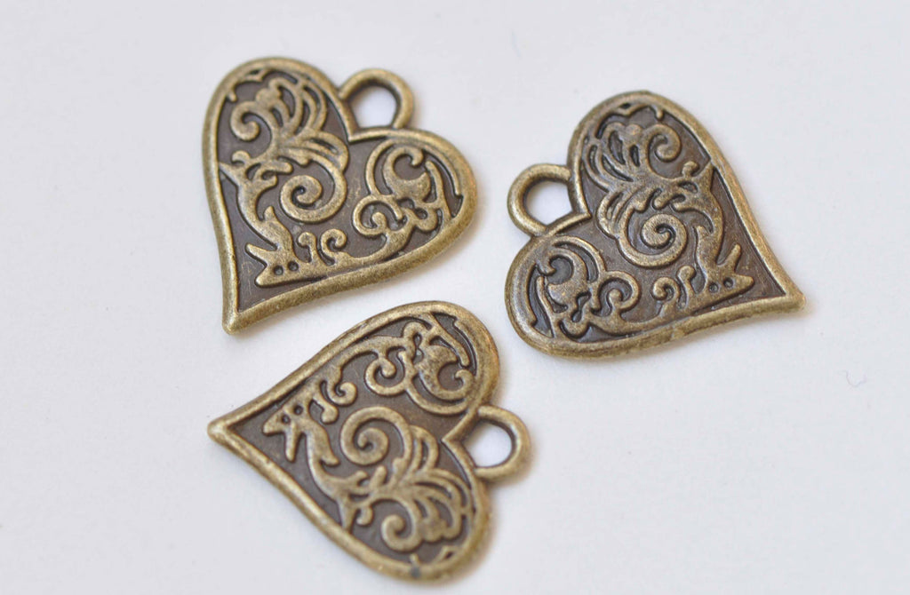 10 pcs Antique Bronze Small Heart Charms 15x16mm A4388