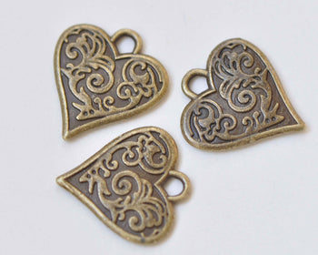 10 pcs Antique Bronze Small Heart Charms 15x16mm A4388