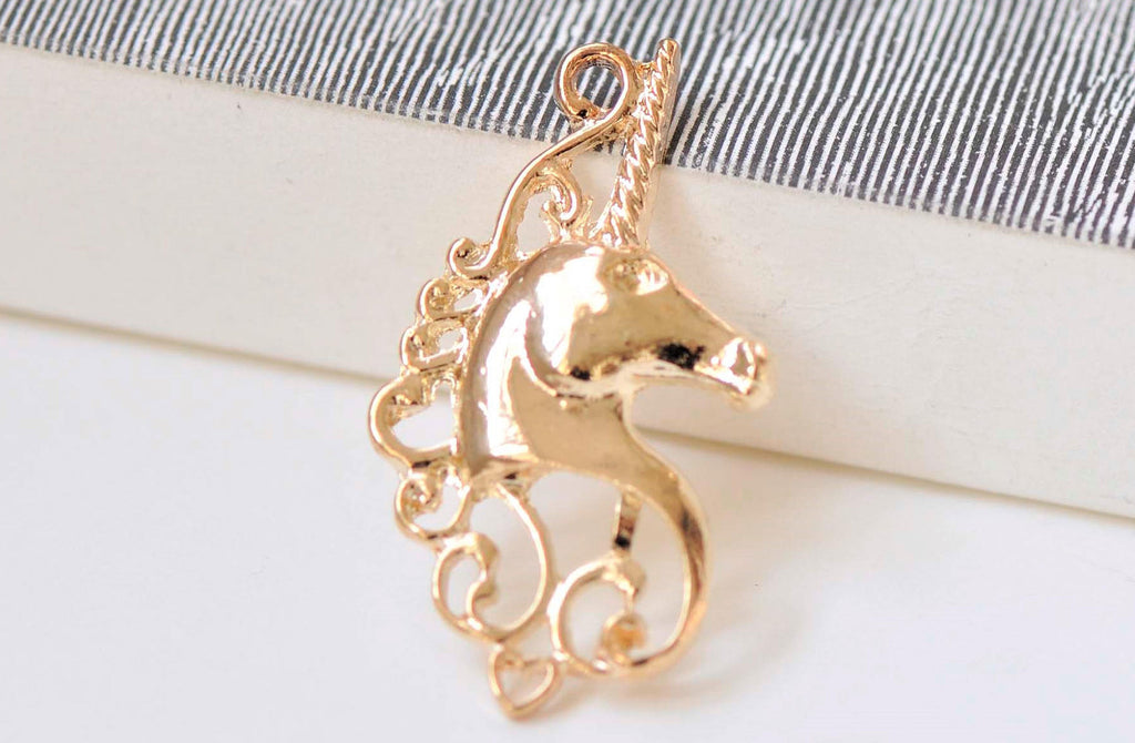 10 pcs Light Gold Filigree Unicorn Charms  20x38mm A3346