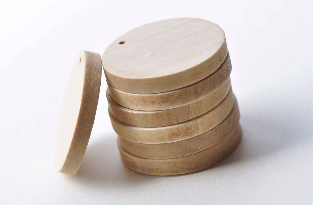 10 pcs Unfinished Round Wood Chips Pendants Beads Findings A3942