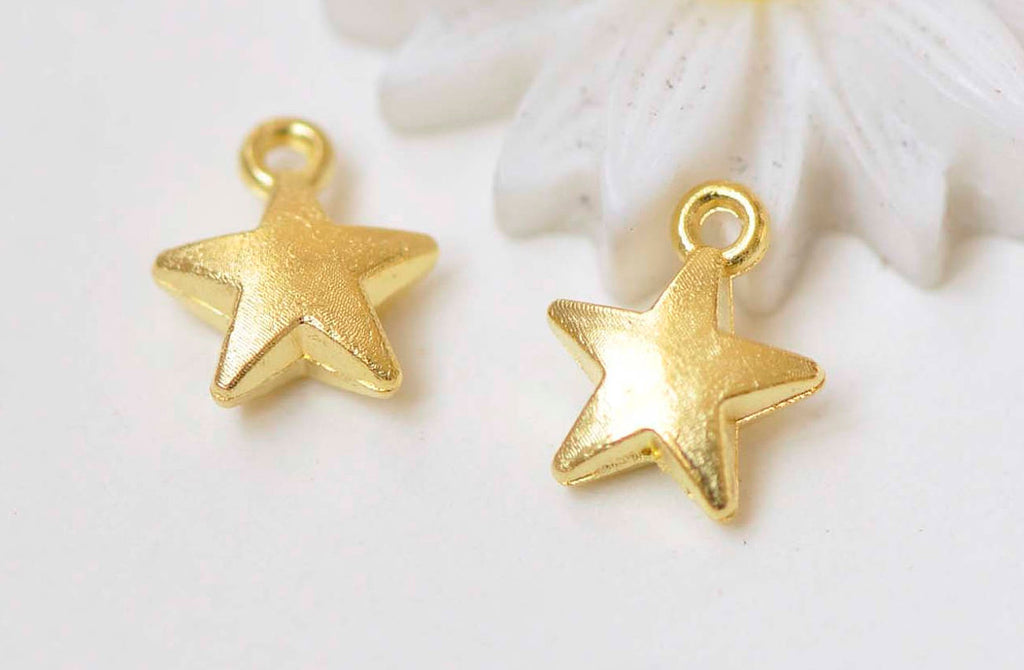 100 pcs Bulk Shiny Gold Mini Thick Star Charms 7mm A1643
