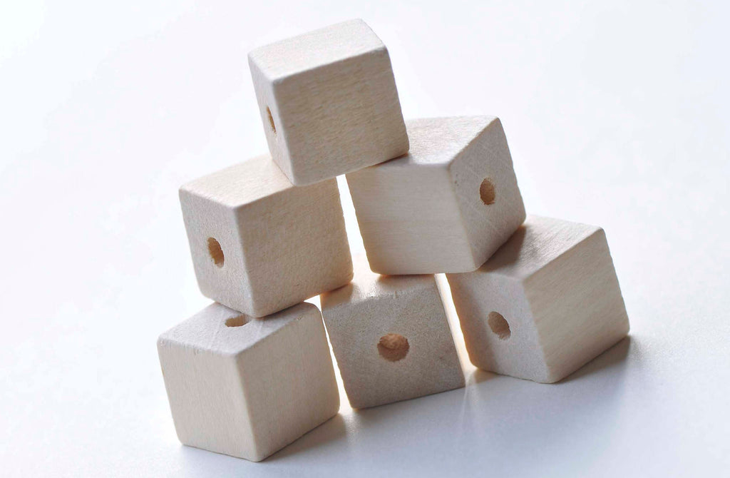 10 pcs Unfinished Natural Wood Cubic Beads 10mm-25mm