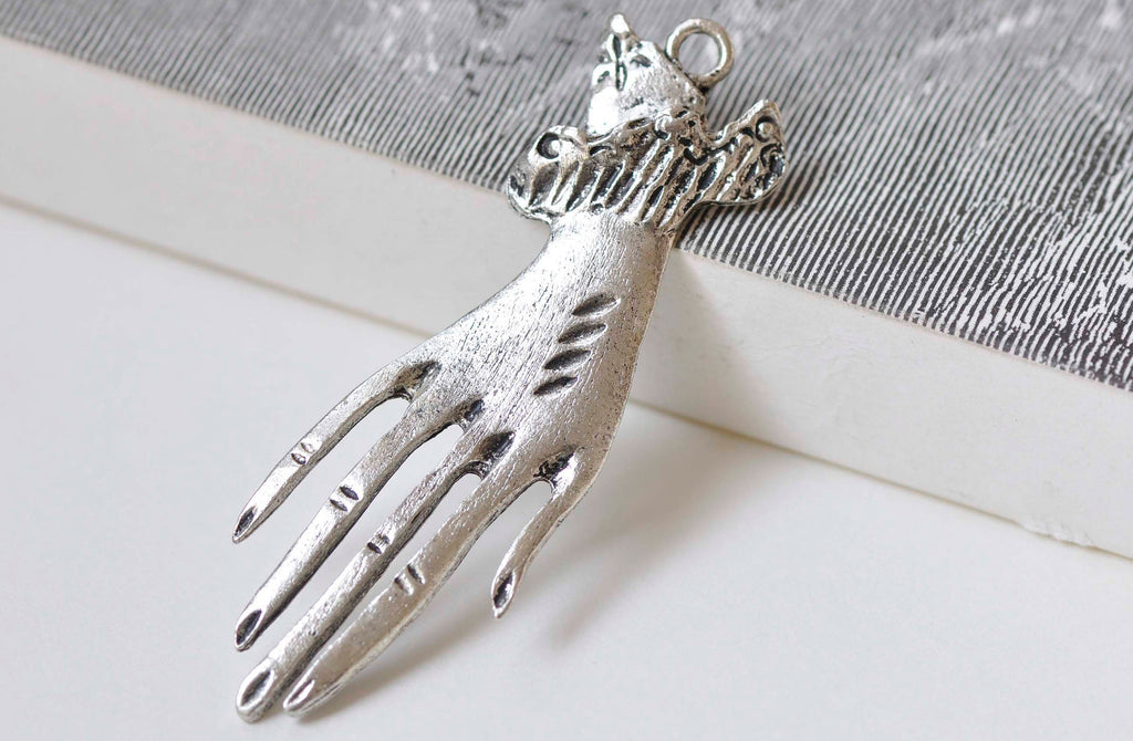 5 pcs Antique Silver Lady Hand Charms Pendants 30x69mm A4821