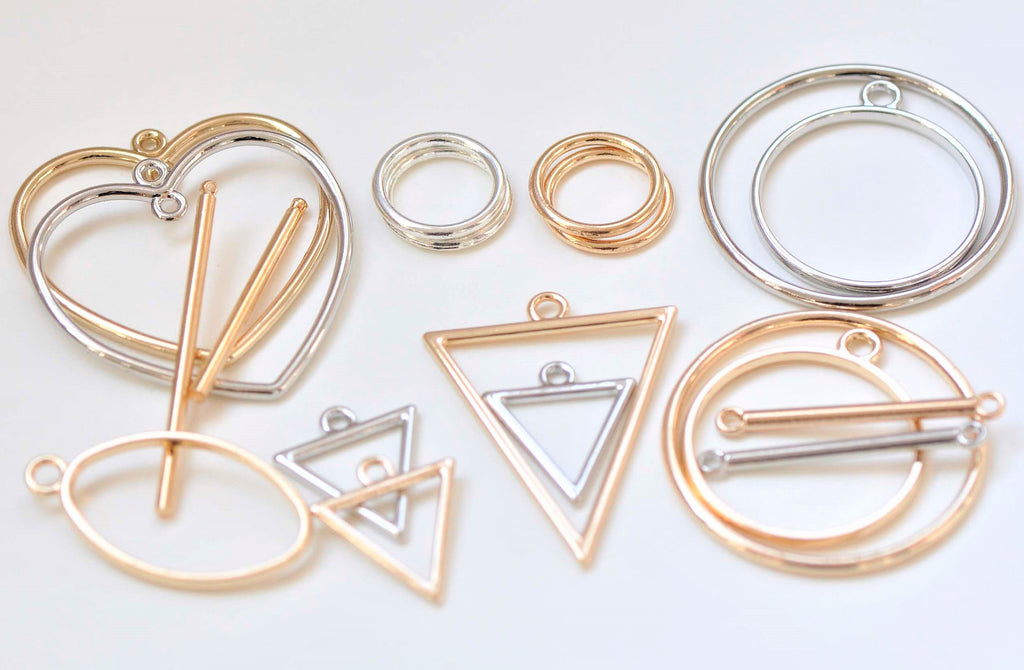 Anti Tarnish Circle Heart Triangle Oval Bar Geometric Charms Pendants