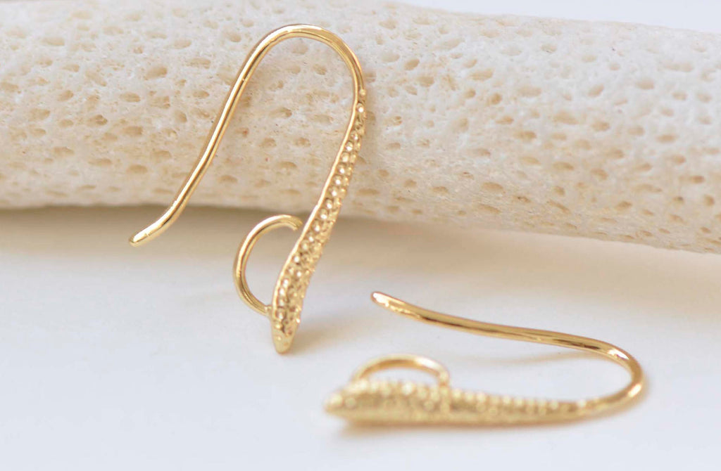 10 pcs 24K Gold Plated Brass Textured Fish Hook Earwire Findings A3328
