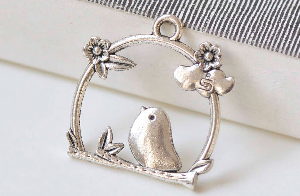 10 pcs Antique Silver Filigree Bird Cage Charms 25x26mm A368