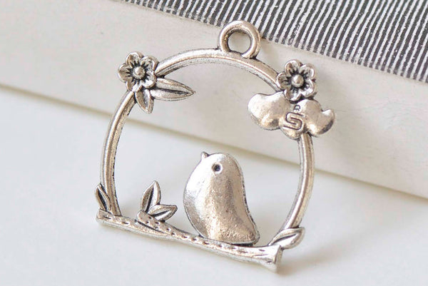 10 pcs Antique Silver Filigree Bird Cage Charms  25x26mm  A368