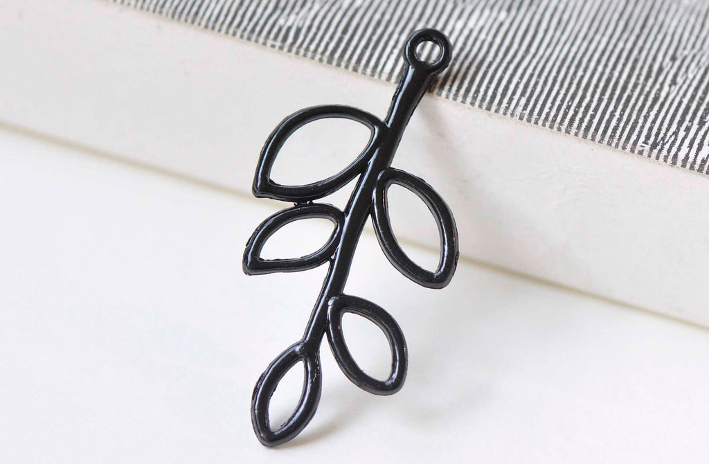 10 pcs Black Filigree Tree Leaf Connector Charms 18x37mm A1222