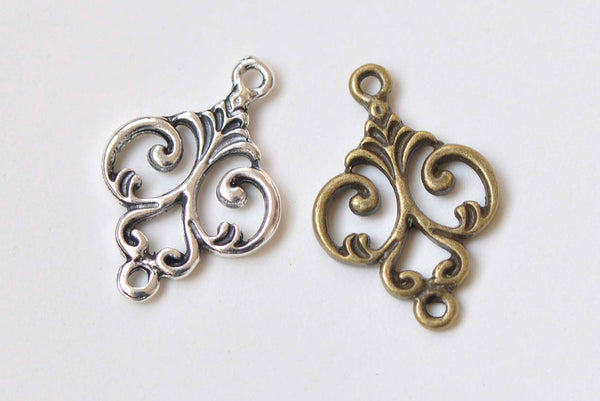 Antique Bronze/Silver Fancy Connector Charms 13x19mm Set of 20