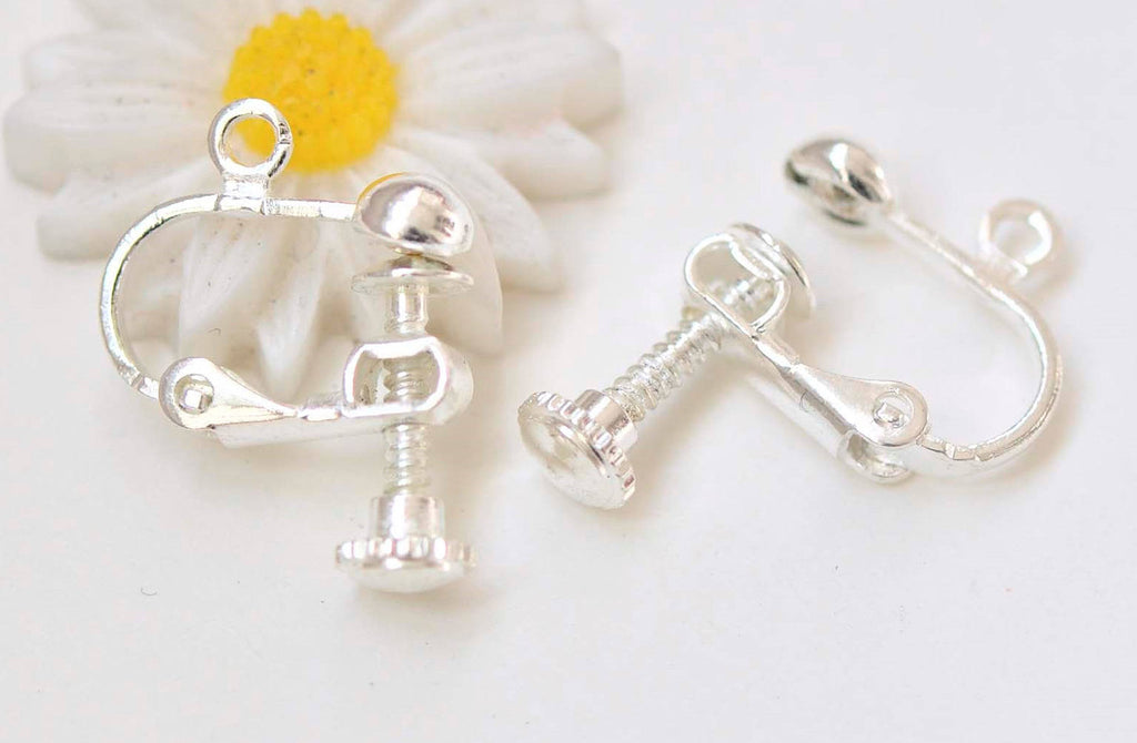 10 pcs Shiny Silver Screw In Leverback Ear Clips Findings 12mm A4791