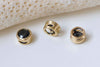 6 pcs 24K Champagne Gold Spacer Beads Black Rhinestone 5.3mm/6mm