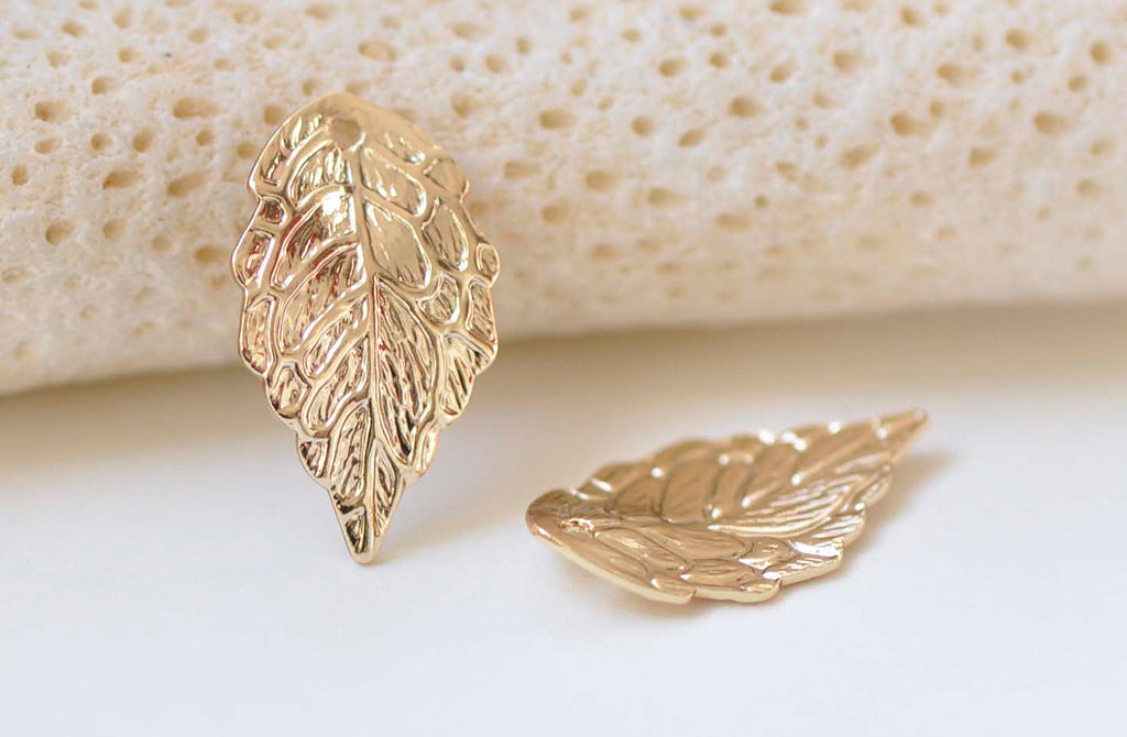 10 pcs 24K Champagne Gold Plated Curved Leaf Charms 10x17mm A2983