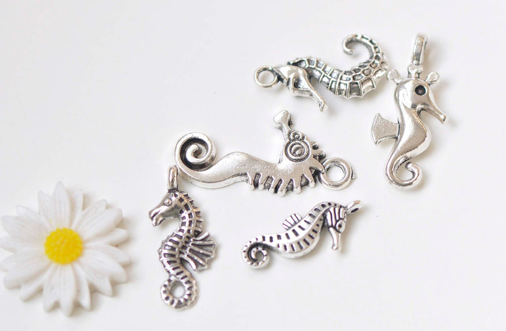 Antique Silver Seahorse Charms Mixed Style Set of 5 A1526
