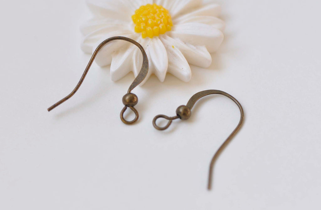 Antique Bronze Earwire Flat Fish Ball End Hook Findings Set of 100 A2992