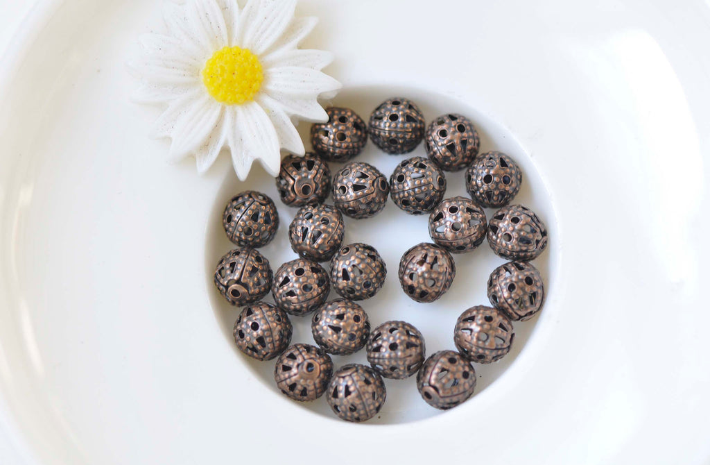 100 pcs Antique Copper Filigree Ball Spacer Beads
