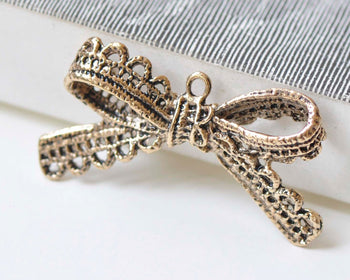 10 pcs Antique Gold Lace Bow Tie Knot Connectors Pendants A3097