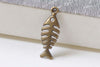 10 pcs Antique Bronze Filigree Fish Bone Pendants Charms 9x25mm A6055