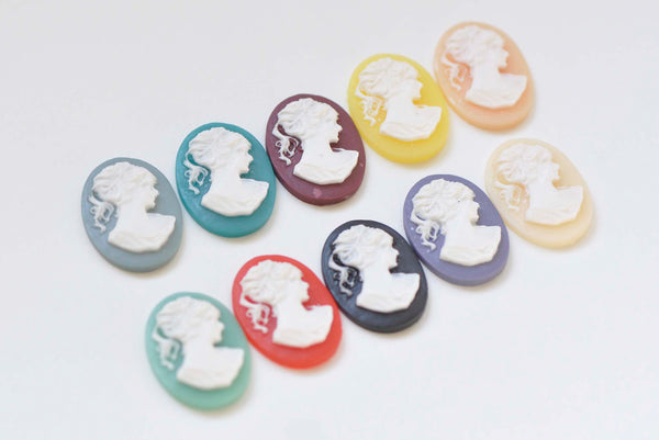 10 pcs Resin Victorian Lady Cameo Cabochon Assorted Color A5898