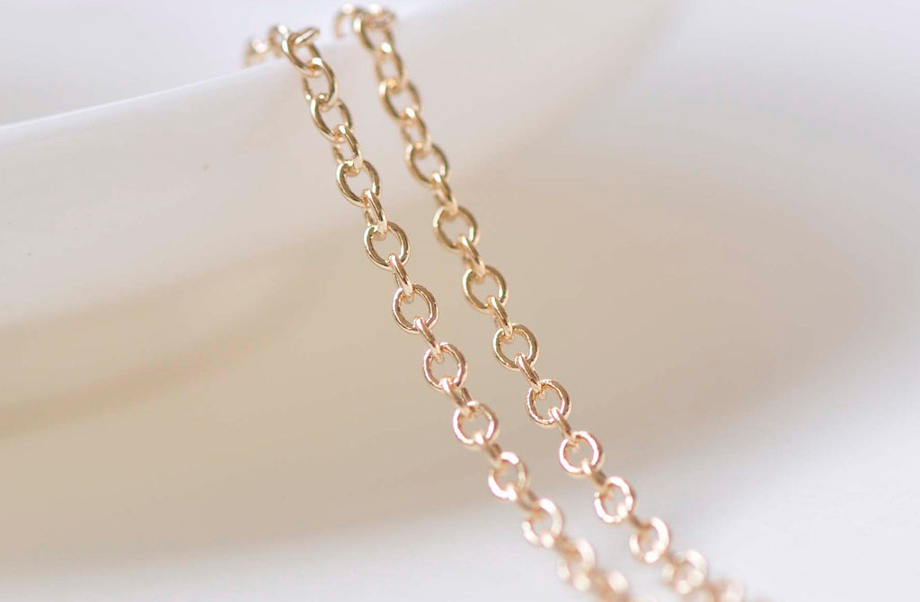 6.6ft (2m) 24K Champagne Gold Oval Cable Chain Link 2mm A2382