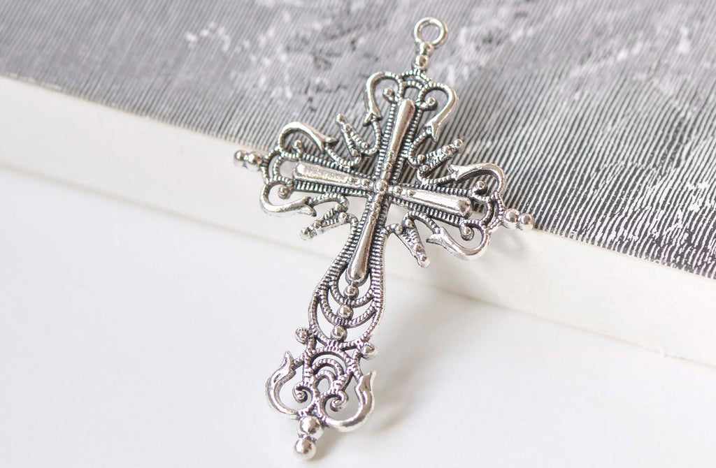 10 pcs Antique Silver Filigree Cross Pendants Charms 42x63mm A1790