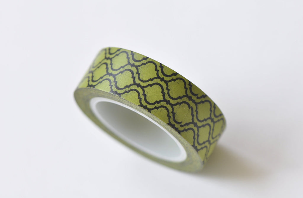 Fancy Green Pattern Washi Tape 15mm x 10M Roll A13251
