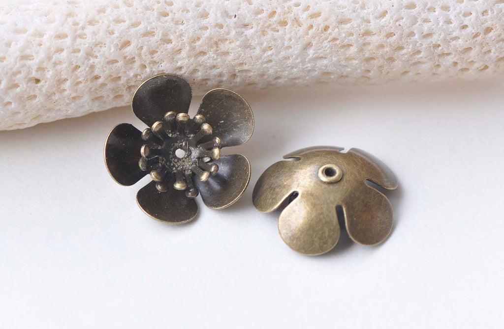 10 pcs Antique Bronze Brass 3D Plum Flower Bead Caps Findings A2199