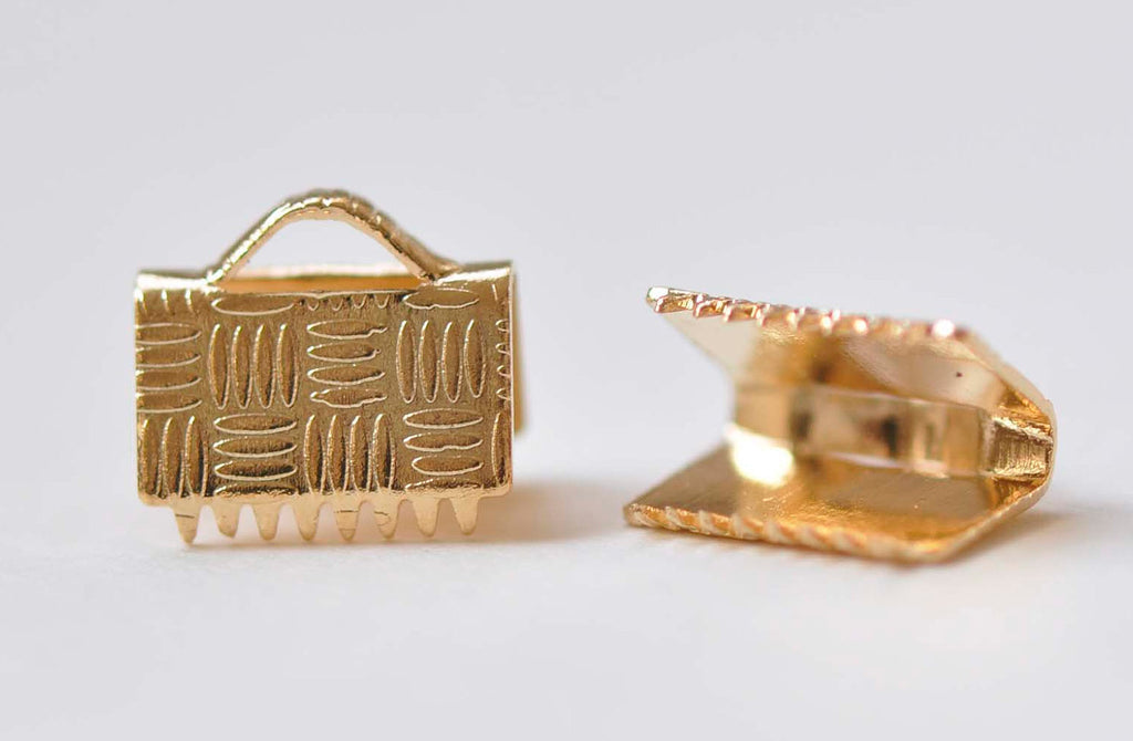 10 pcs 24K Champagne Gold Ribbon Ends Fasteners Clasps 8mm A652