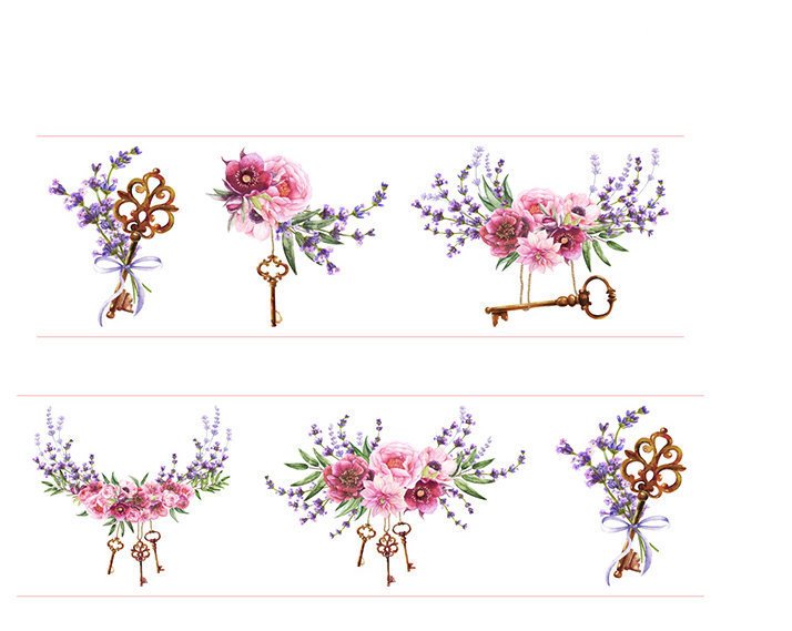Retro Flower Key Washi Tape Japanese Masking Tape 30mm x 5M A13337