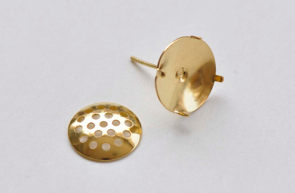 10 Pairs Gold Perforated Sieve Earring Post A6185