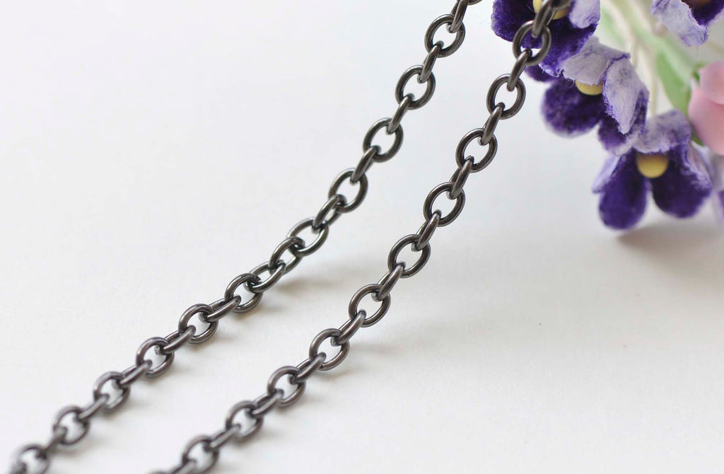 16ft (5m) of Gunmetal Black Oval Link Cable Chain 3x4mm A1043