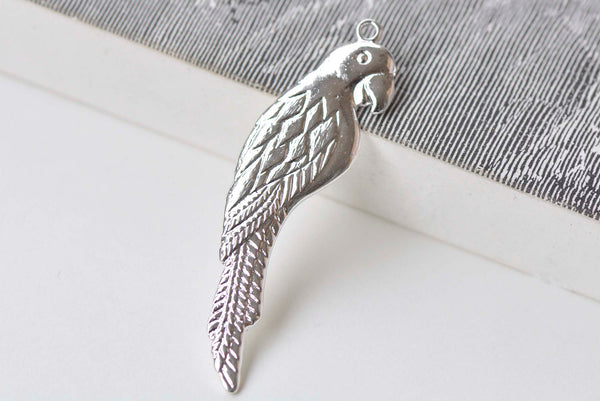 10 pcs Shiny Silver Huge Parrot Pendant Charms 15x55mm A1382