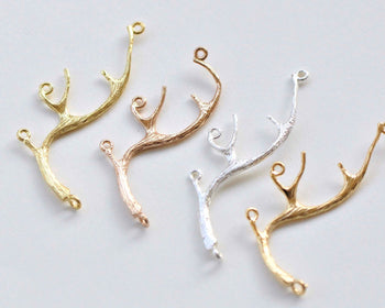 6 pcs Brass Deer Horn Antler Pendants Raw Brass/Gold/Silver/24K Gold