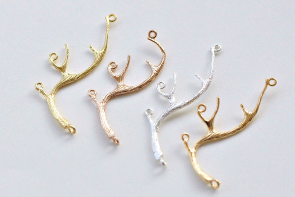 6 pcs Brass Deer Horn Antler Pendants Raw Brass/Gold/Silver/24K Gold