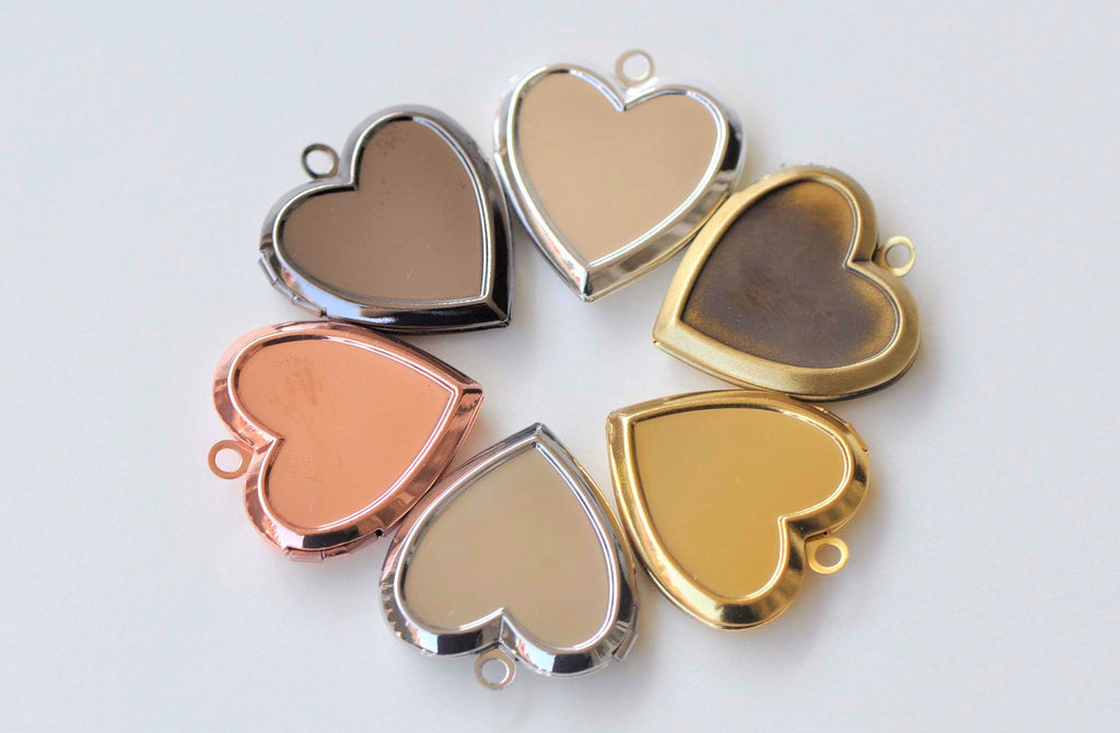 4 pcs Flat Back Bezel Heart Photo Memory Locket Pendants