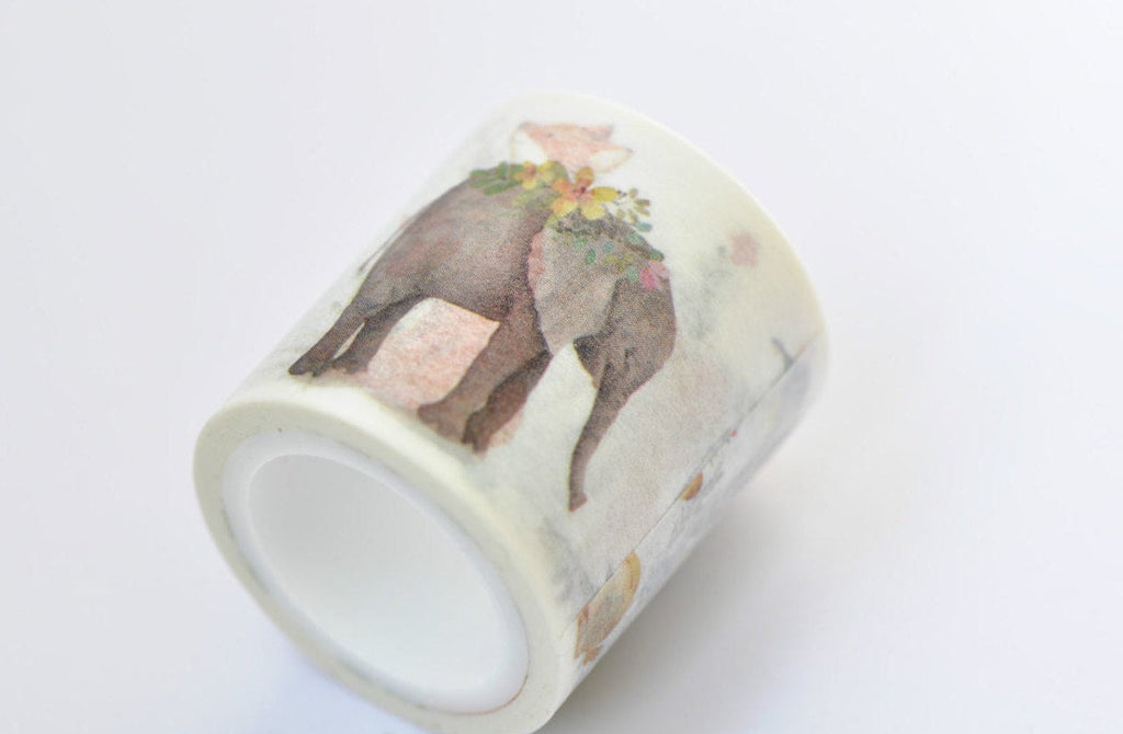 One Roll Animals Washi Tape Hedgehog Fox Elephant 40mm x 5M A12202