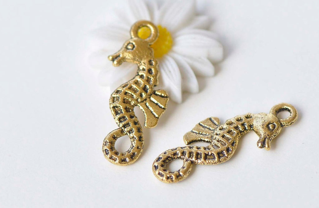 20 pcs Antique Gold Seahorse Charms Double Sided 10x24mm A8072