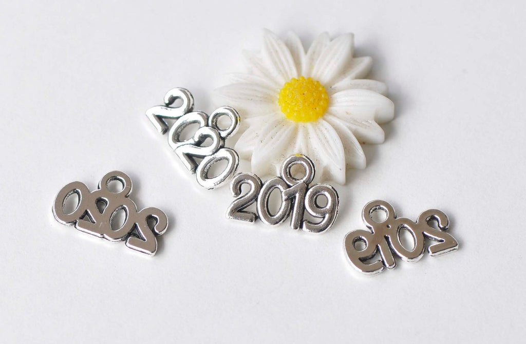 30 pcs Antique Silver New Year 2019 2020 Charms 10x13mm