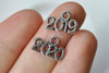 30 pcs Antique Silver New Year 2019 2020 Charms 10x13mm