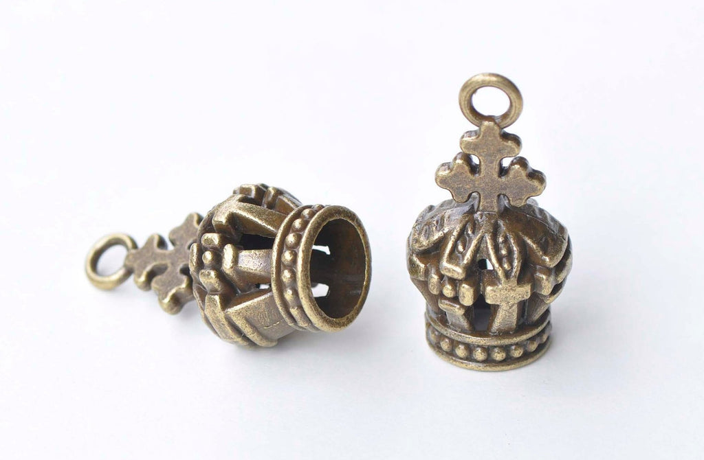 5 pcs Antique Bronze Large 3D Crown Charms 18x38mm A7793