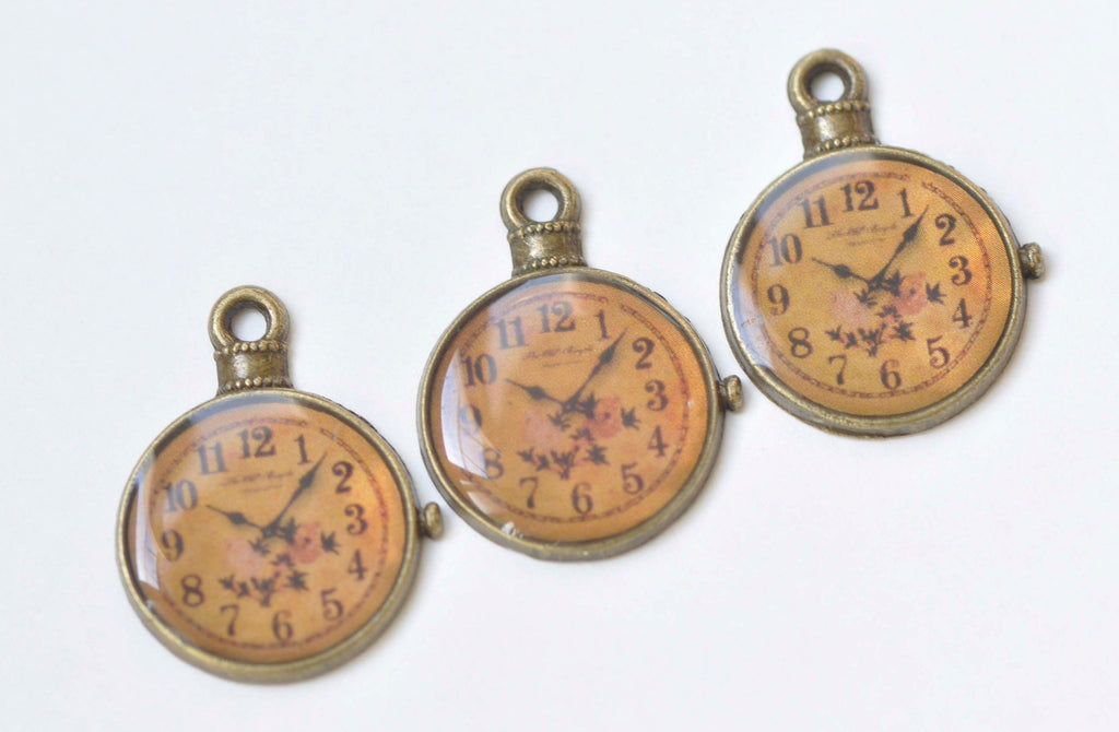10 pcs Antique Bronze Enamel Clock Charms Size 20x25mm A7170